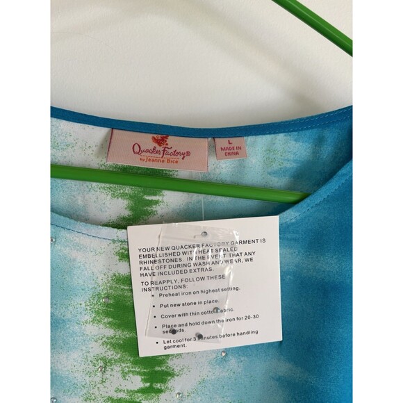 Women’s Quacker Factory Poncho Dressy Shirt Top Blue Green Summer Resort Large - Picture 4 of 5